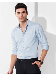 千紙鶴襯衫男長袖修身純色休閑上衣青年商務韓版打底白色襯衣1556