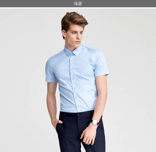 湯河之家 免燙修身襯衫男短袖商務(wù)青年韓版職業(yè)上班正裝純色襯衣