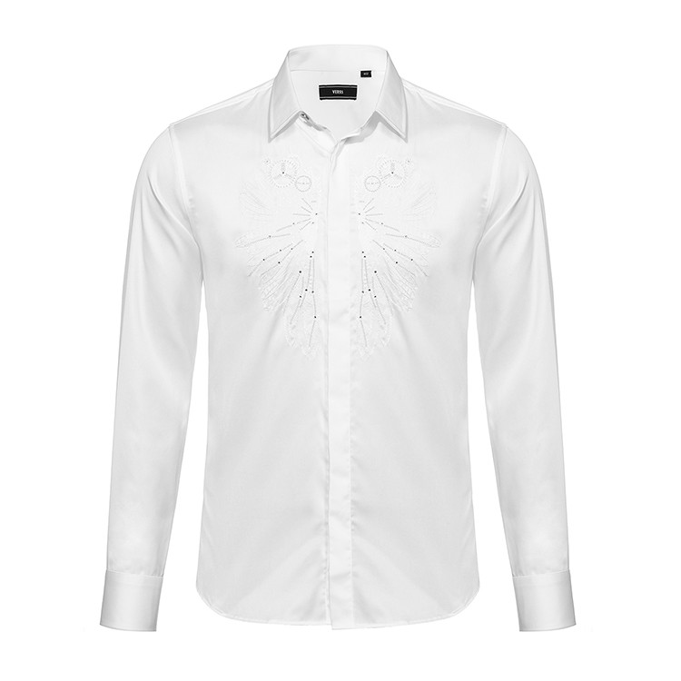 精致工藝，優(yōu)雅典范 VERRI男士白色重工藝長(zhǎng)袖襯衫